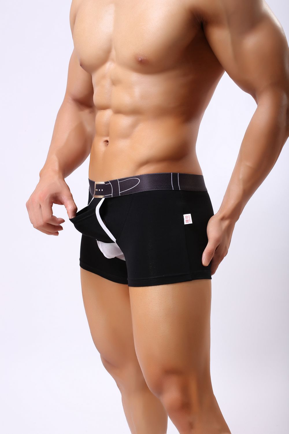 Boxer homme LJ Noir Effet Ceinture avec ouverture interne