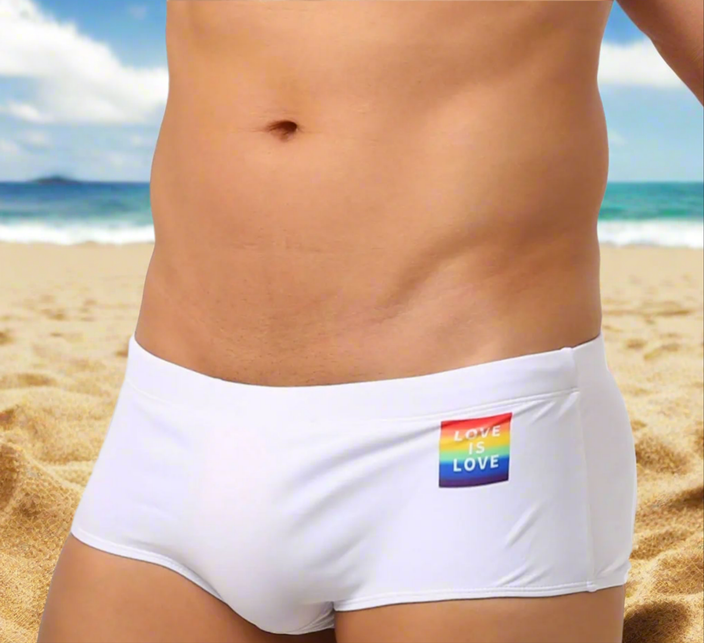 Maillot de Bain Mini Short Blanc Homme UXH Rainbow